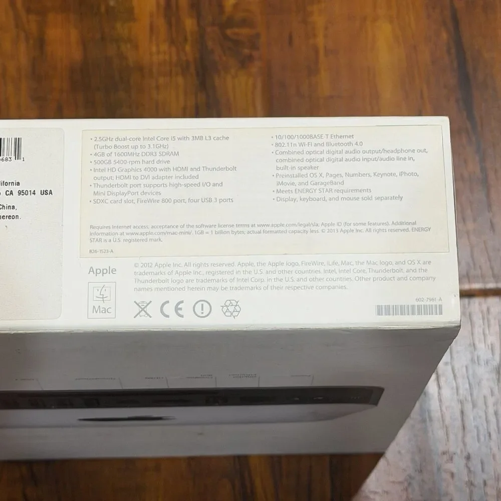 Mac Mini 2012 A1347 2.5Ghz Dual-Core 500GB HDD 4GB Ram with Power Cord & Box
